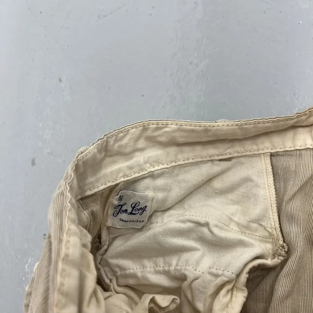 Vintage 50s Tom Long Tan Striped Cotton Trousers 29x32